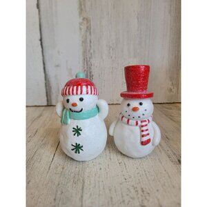Glitter Red‎ top hat snowman figure couple set Xmas decor